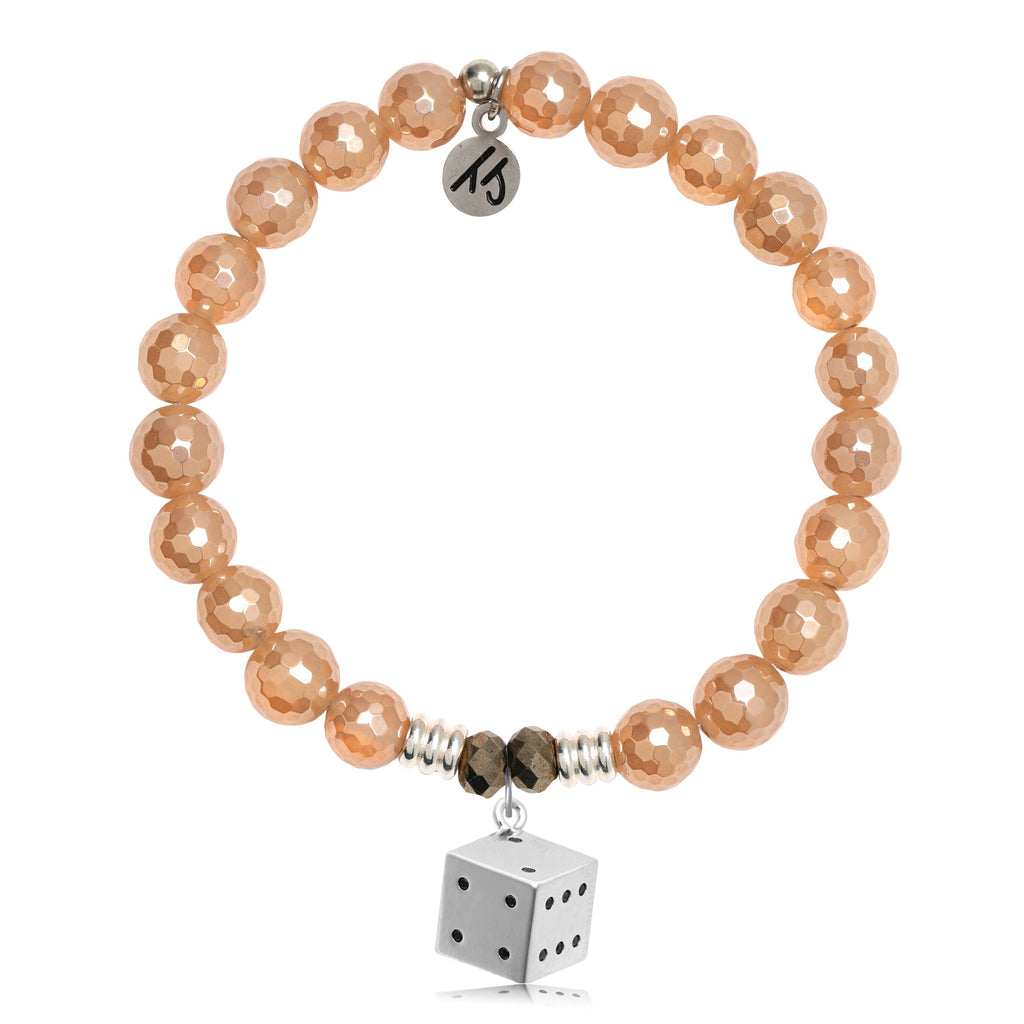 Champagne Agate Gemstone Bracelet with Lucky Dice Sterling Silver Charm