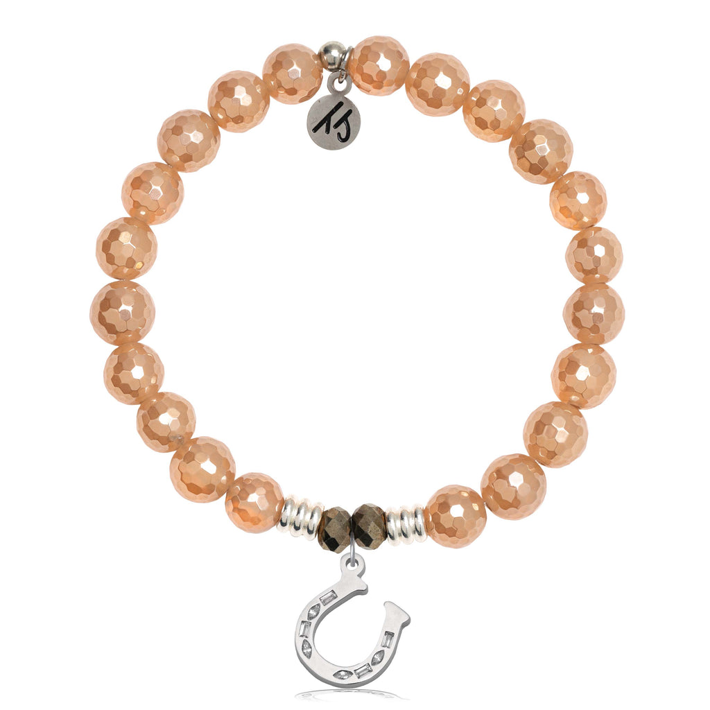 Champagne Agate Gemstone Bracelet with Lucky Horseshoe Sterling Silver Charm