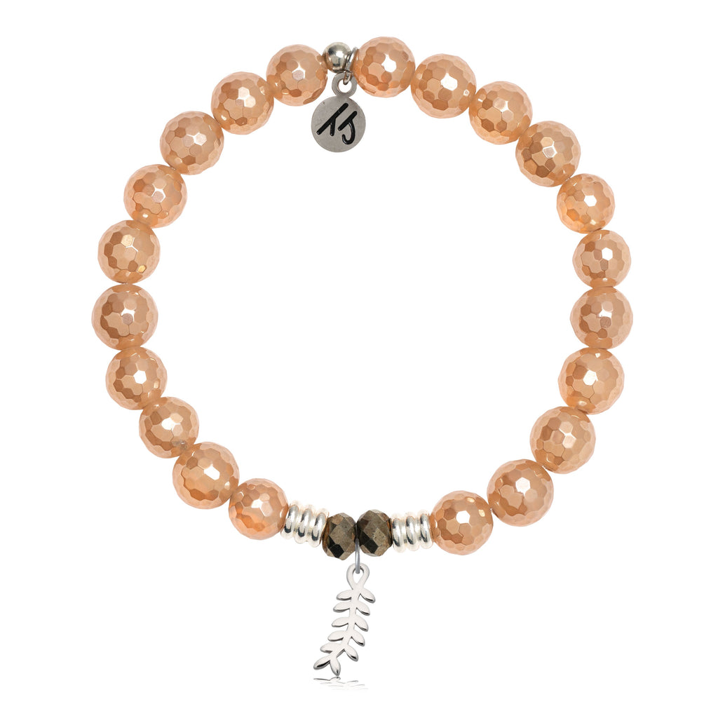 Champagne Agate Gemstone Bracelet with Olive Branch Sterling Silver Charm