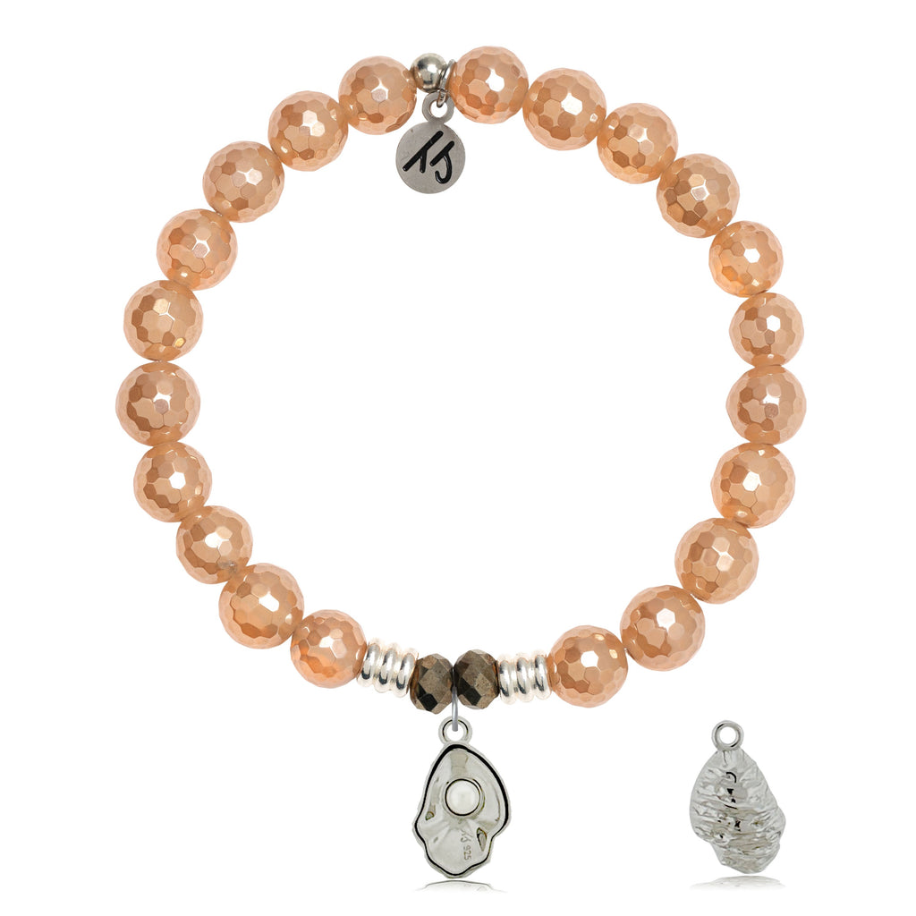 Champagne Agate Gemstone Bracelet with Oyster Sterling Silver Charm
