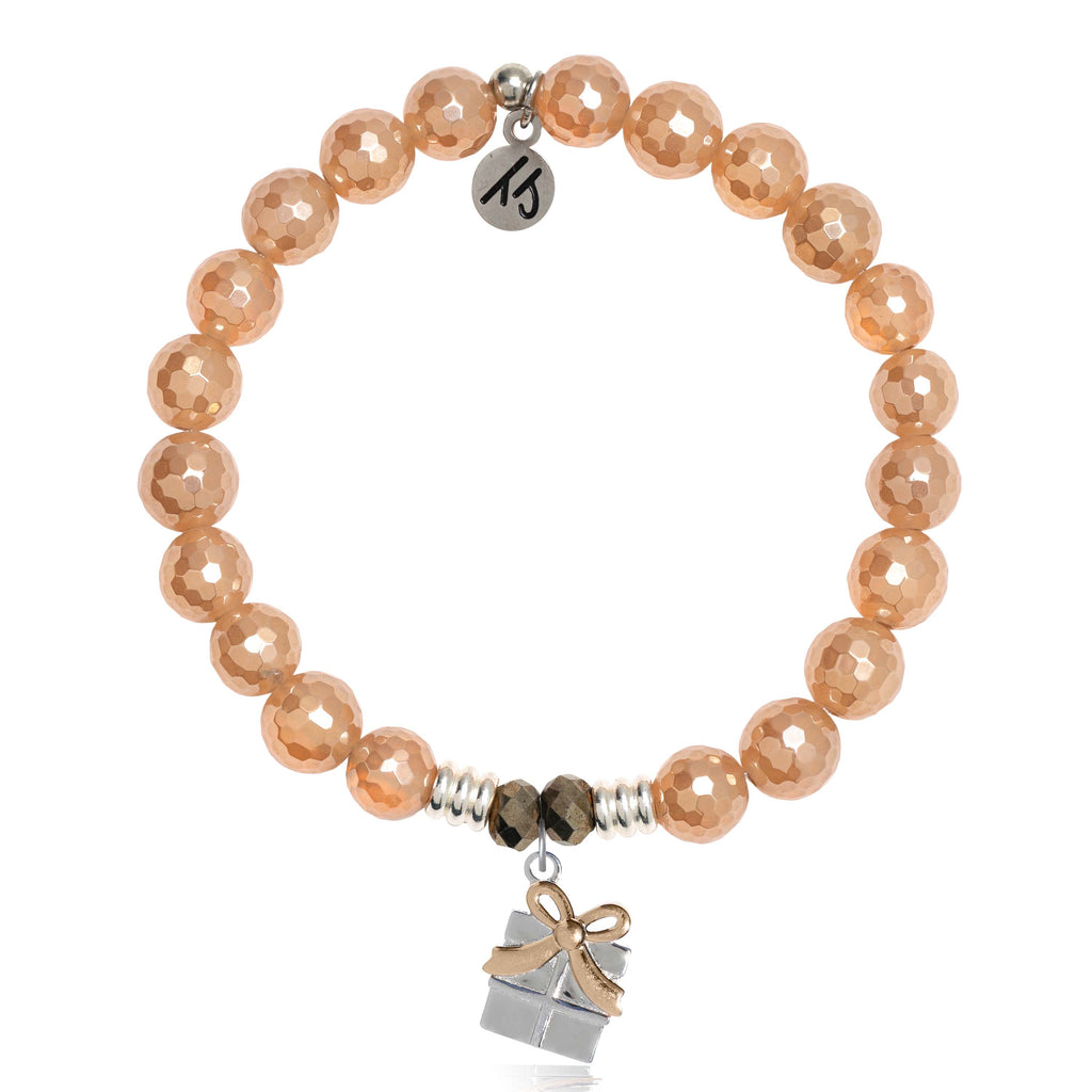 Champagne Agate Gemstone Bracelet with Present Sterling Silver Charm