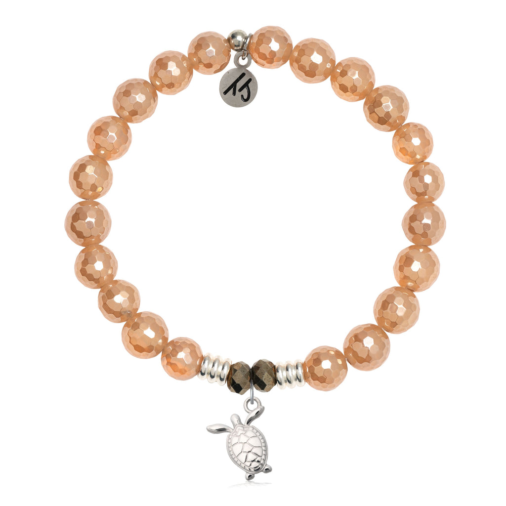Champagne Agate Gemstone Bracelet with Turtle Cutout Sterling Silver Charm