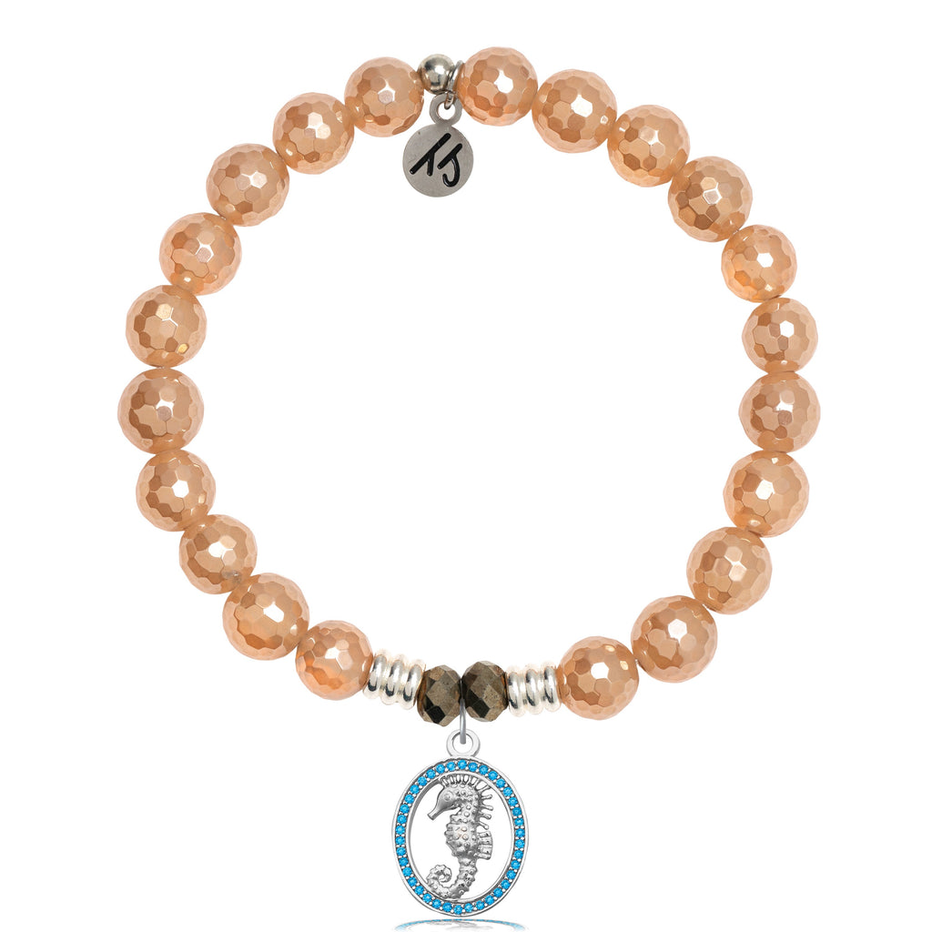 Champagne Agate Stone Bracelet with Seahorse Sterling Silver Charm