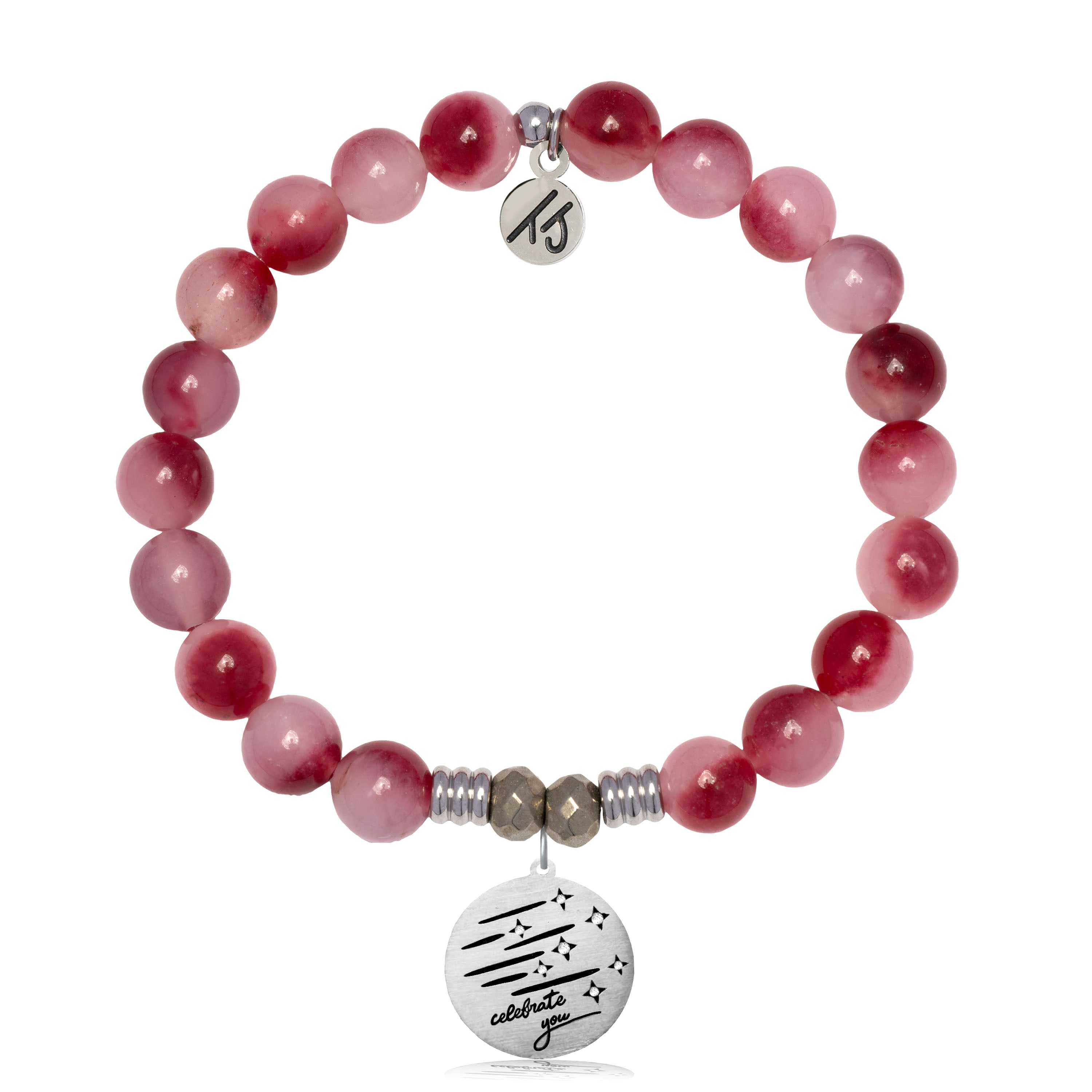 Cherry Jade Gemstone Bracelet with Birthday Wishes Sterling Silver Charm