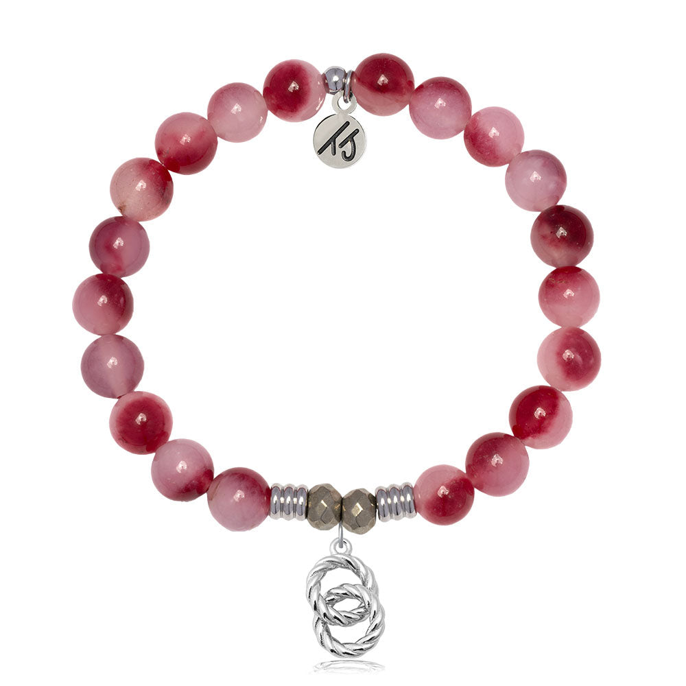 Cherry Jade Gemstone Bracelet with Forever Connected Sterling Silver Charm