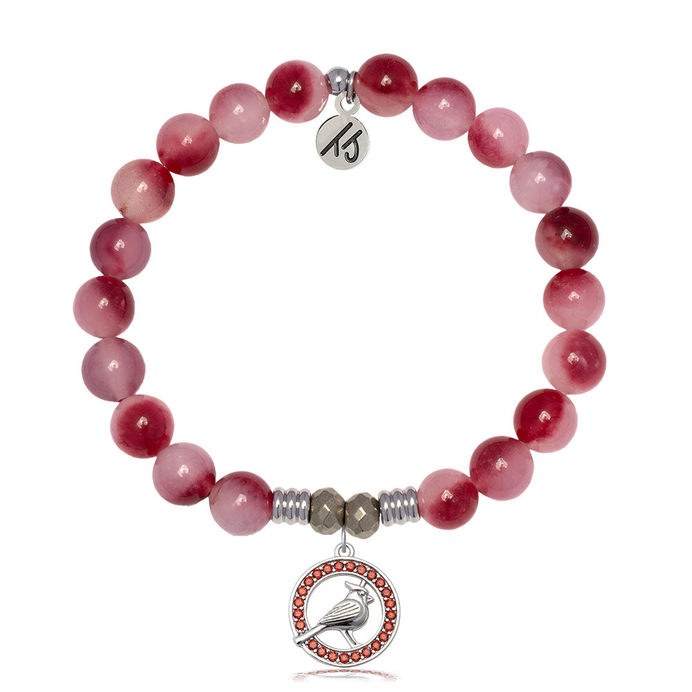 Cherry Jade Gemstone Bracelet with Garnet Cardinal CZ Sterling Silver Charm
