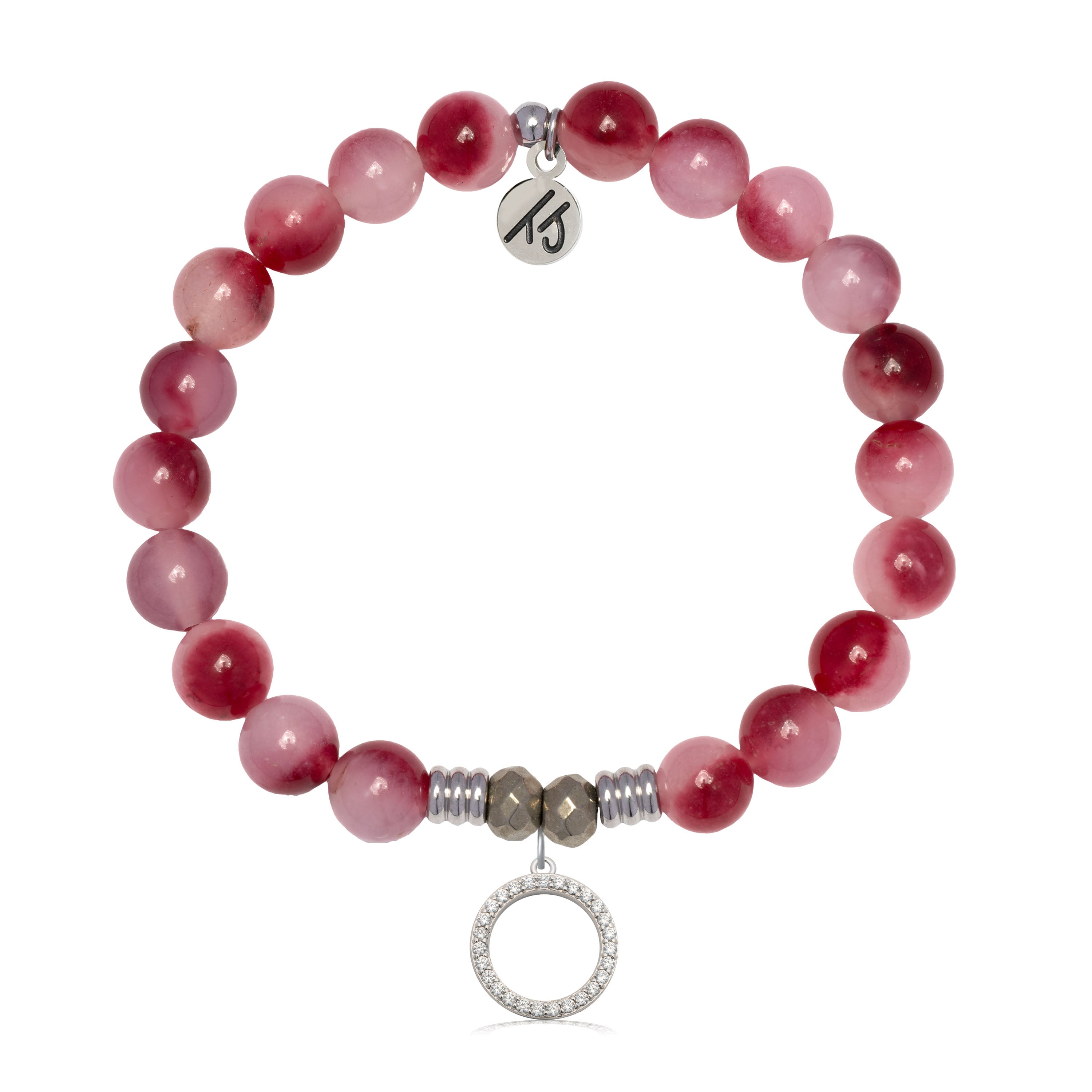 Cherry Jade Gemstone Bracelet with Good Karma Sterling Silver Charm