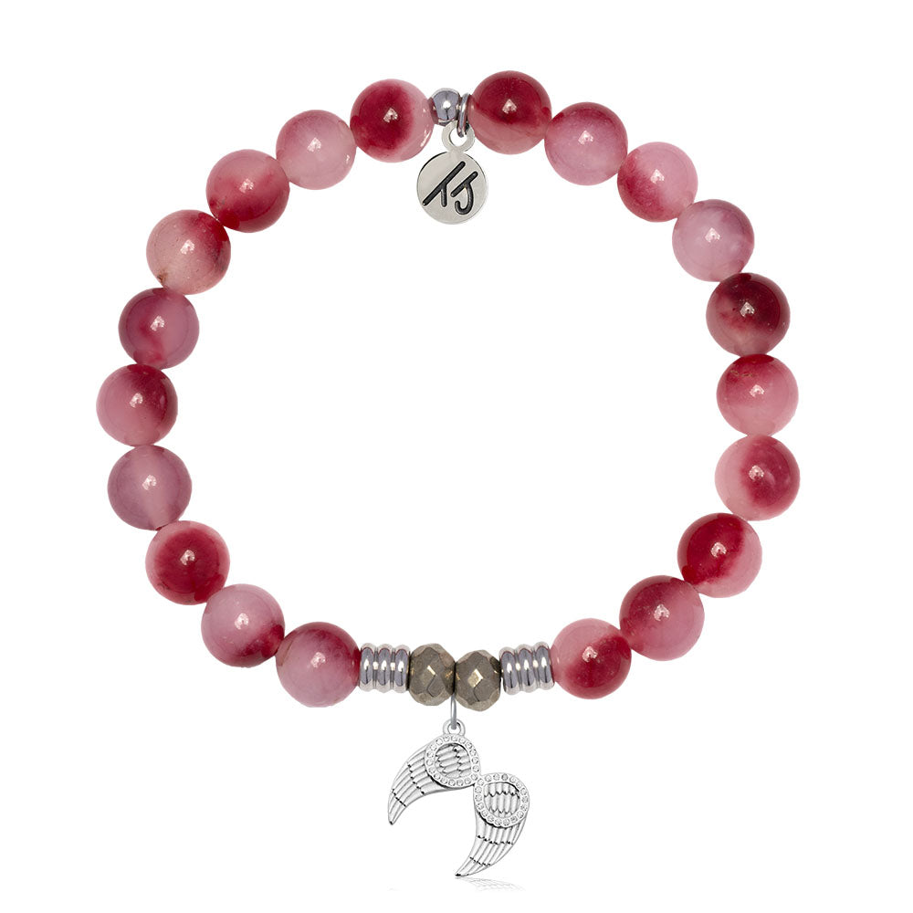Cherry Jade Gemstone Bracelet with Infinite Protection Sterling Silver Charm
