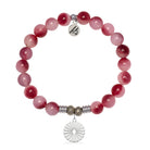 Cherry Jade Gemstone Bracelet with Prayers of Strength Sterling Silver Charm