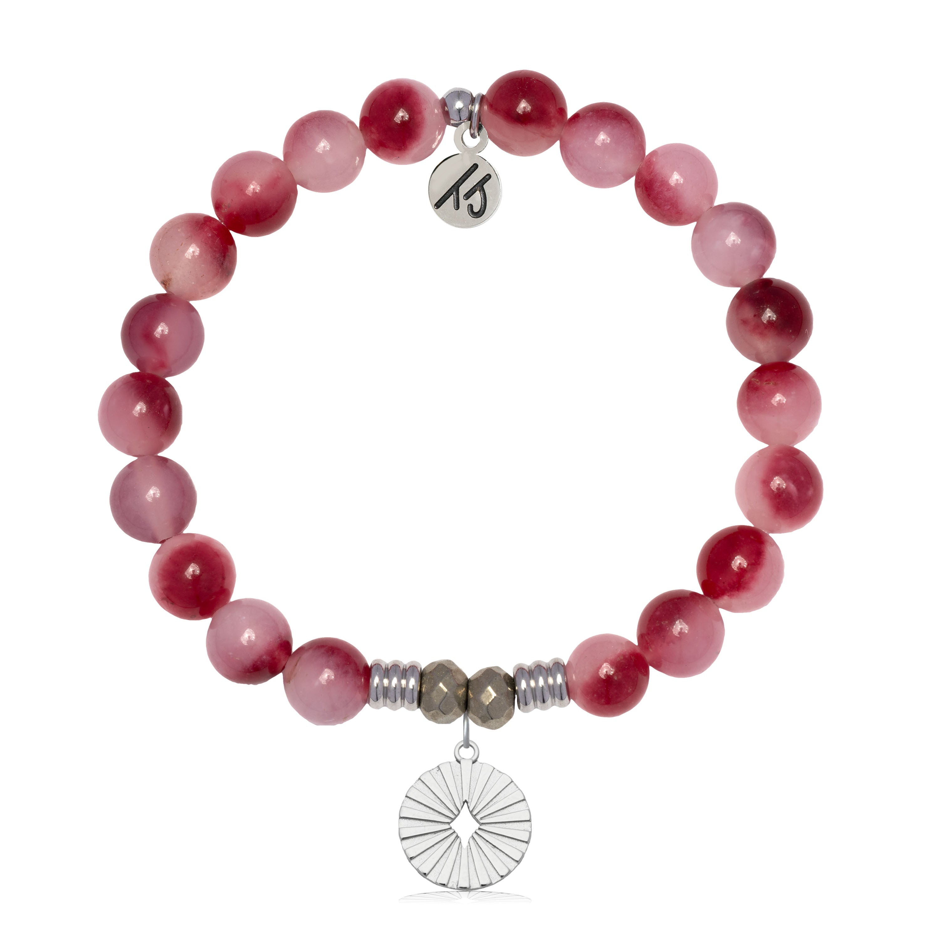 Cherry Jade Gemstone Bracelet with Prayers of Strength Sterling Silver Charm