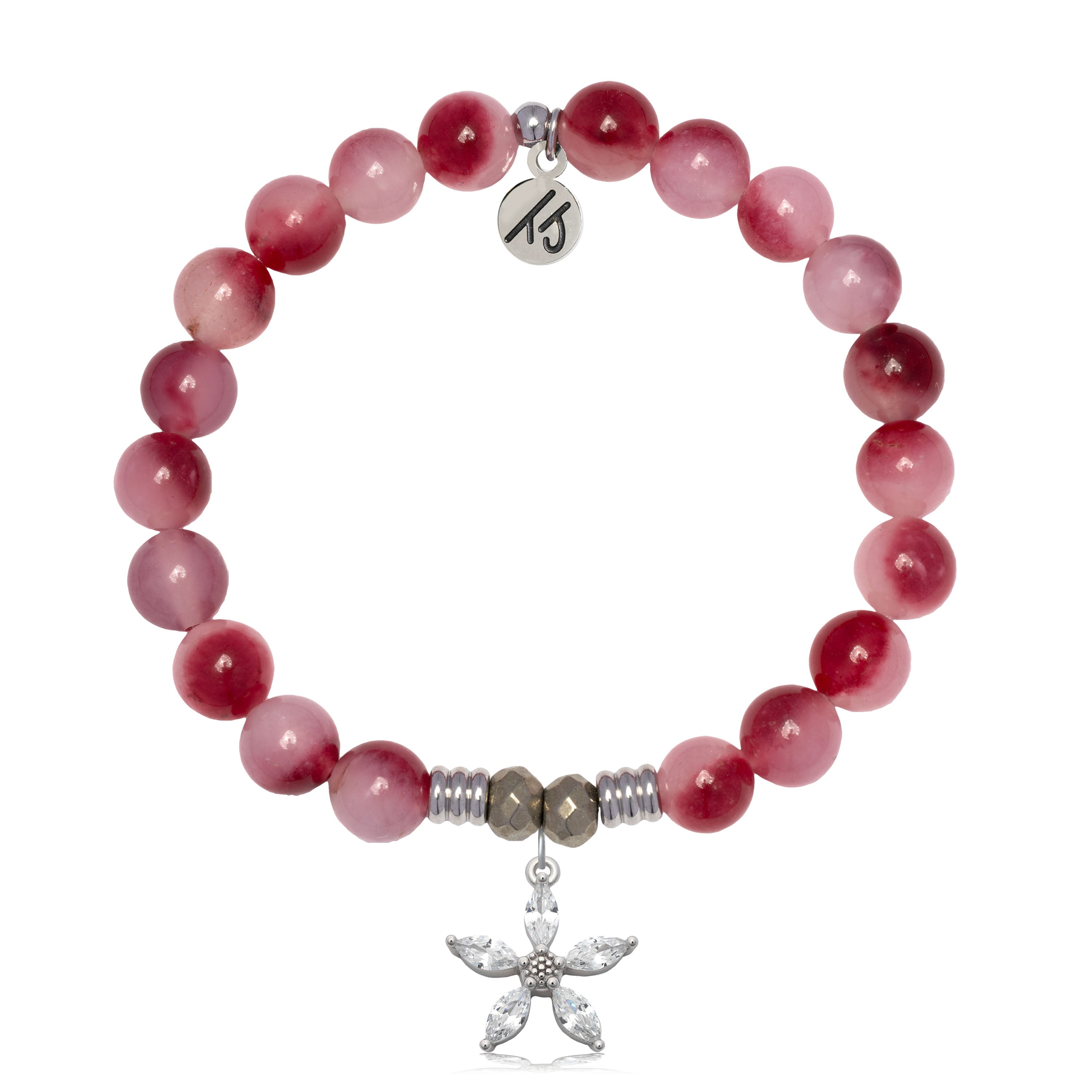Cherry Jade Gemstone Bracelet with Renewal Sterling Silver Charm