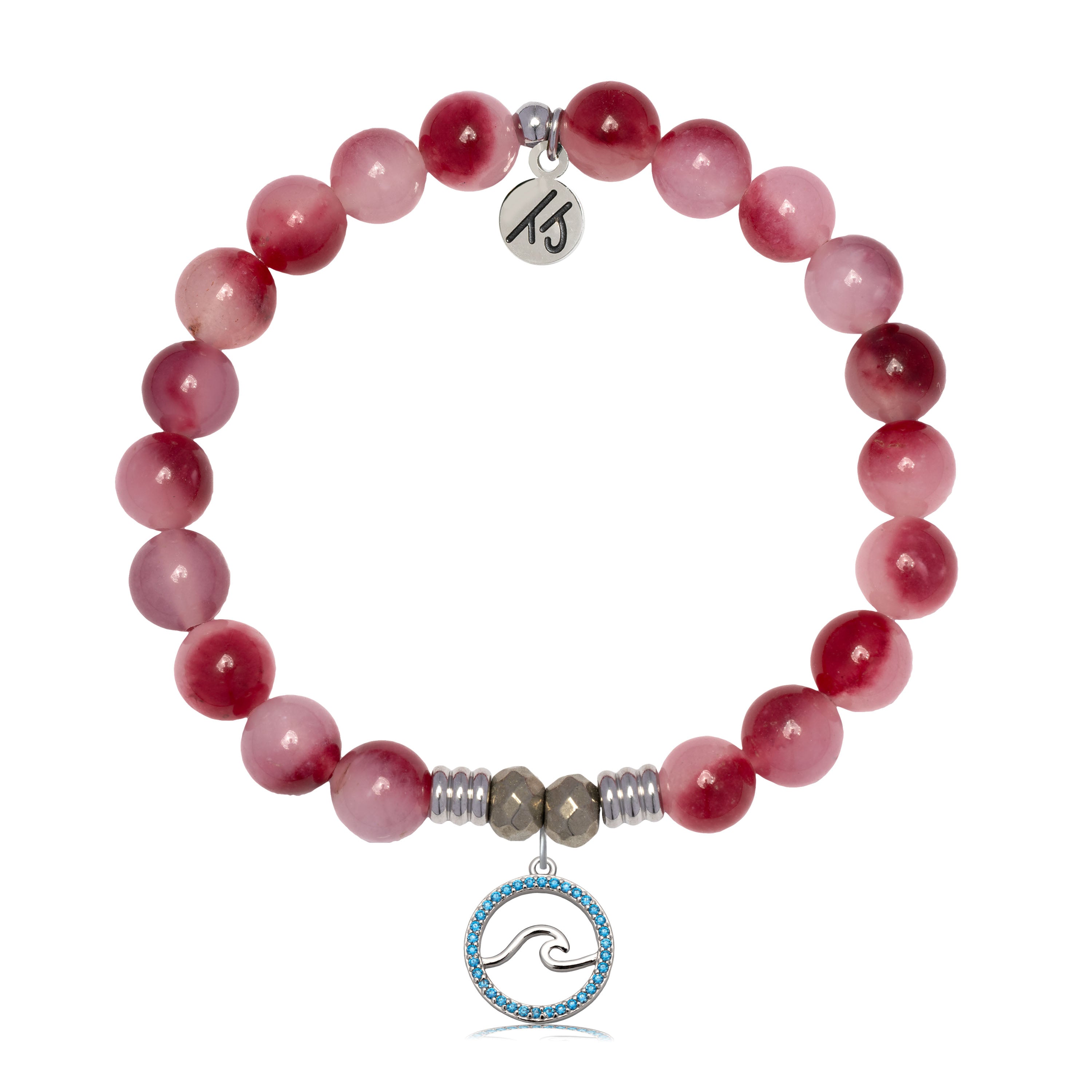 Cherry Jade Gemstone Bracelet with Serenity Wave Sterling Silver Charm