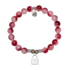 Cherry Jade Gemstone Bracelet with Unbreakable Friendship Sterling Silver Charm