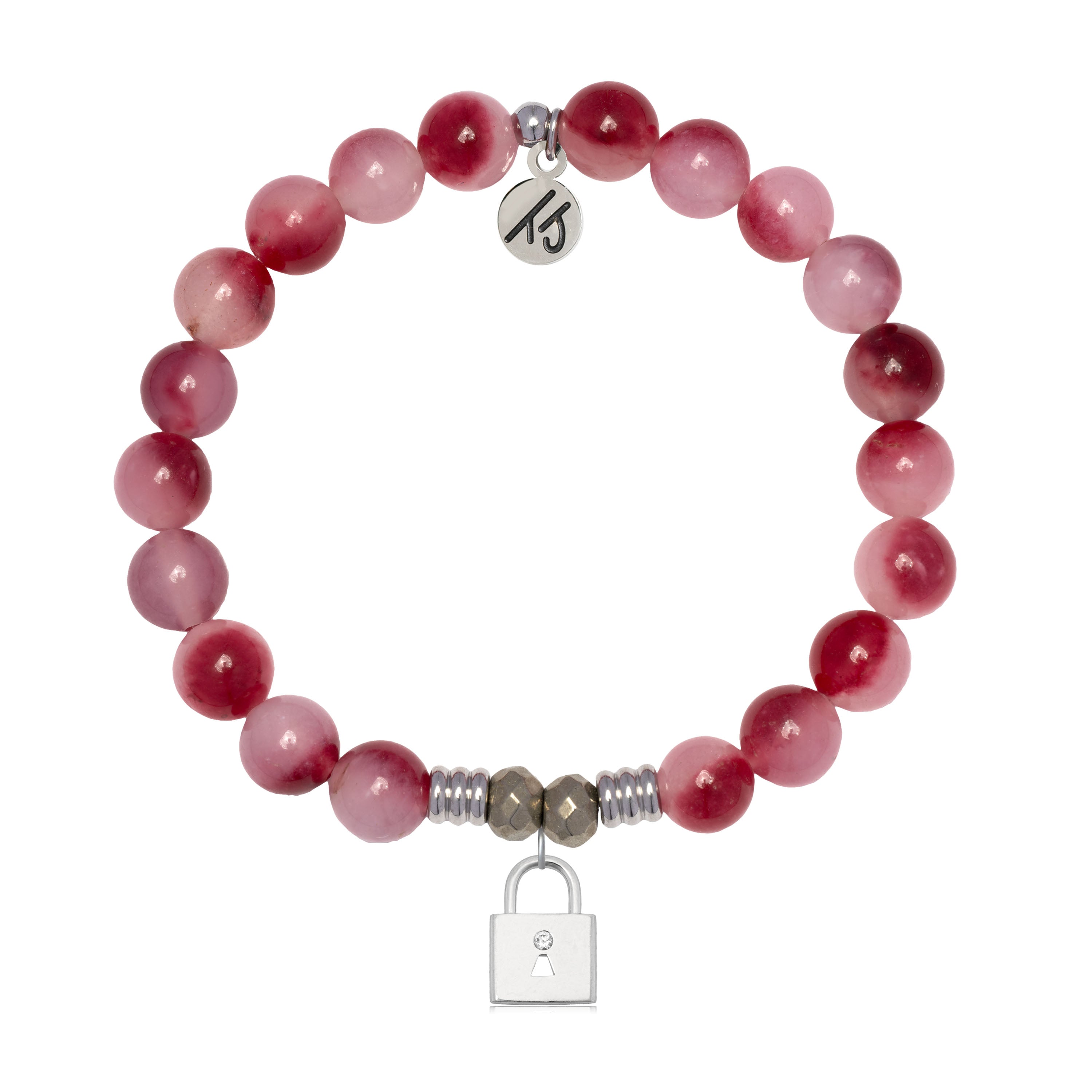Cherry Jade Gemstone Bracelet with Unbreakable Friendship Sterling Silver Charm