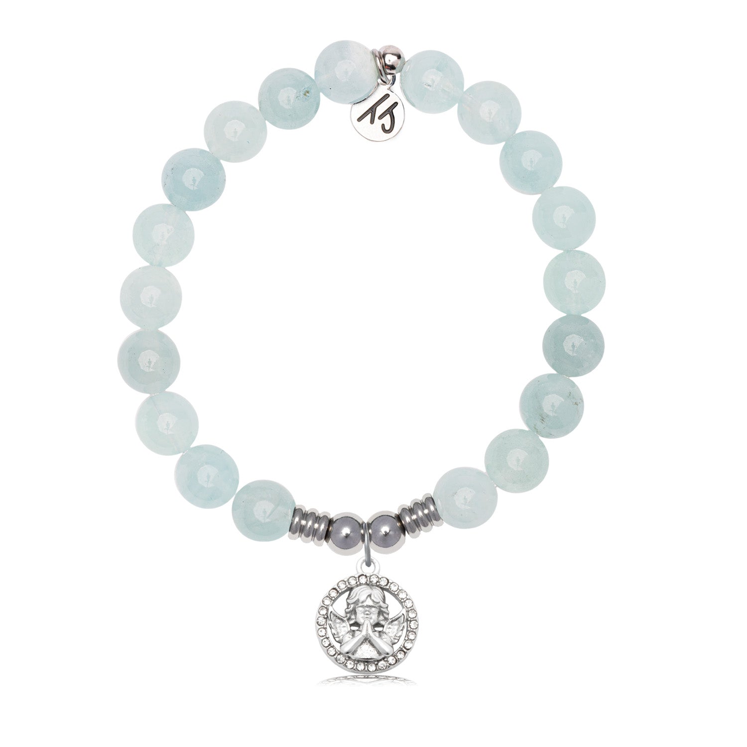 Cherub Charm with Blue Aquamarine Jade Gemstone Bracelet