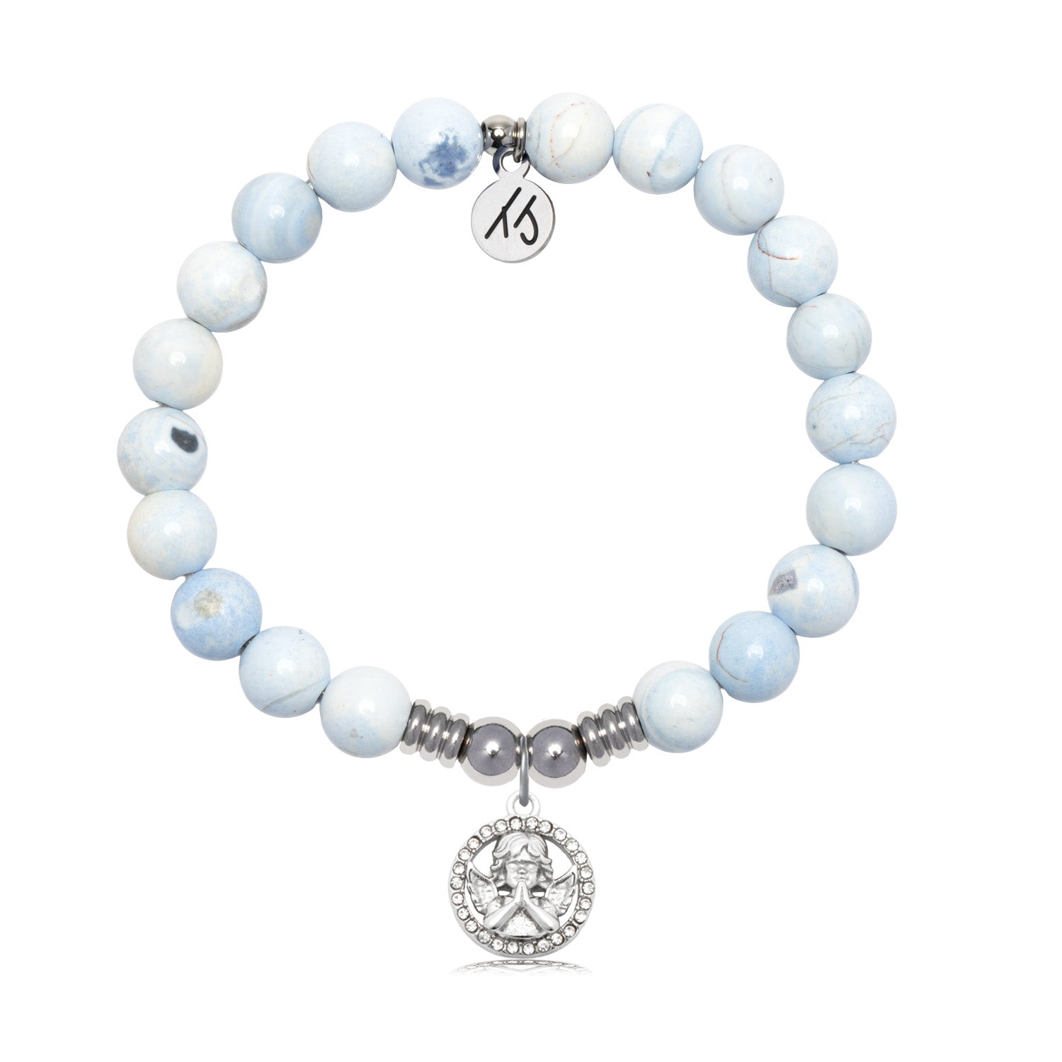 Cherub Charm with Light Blue White Agate Gemstone Bracelet