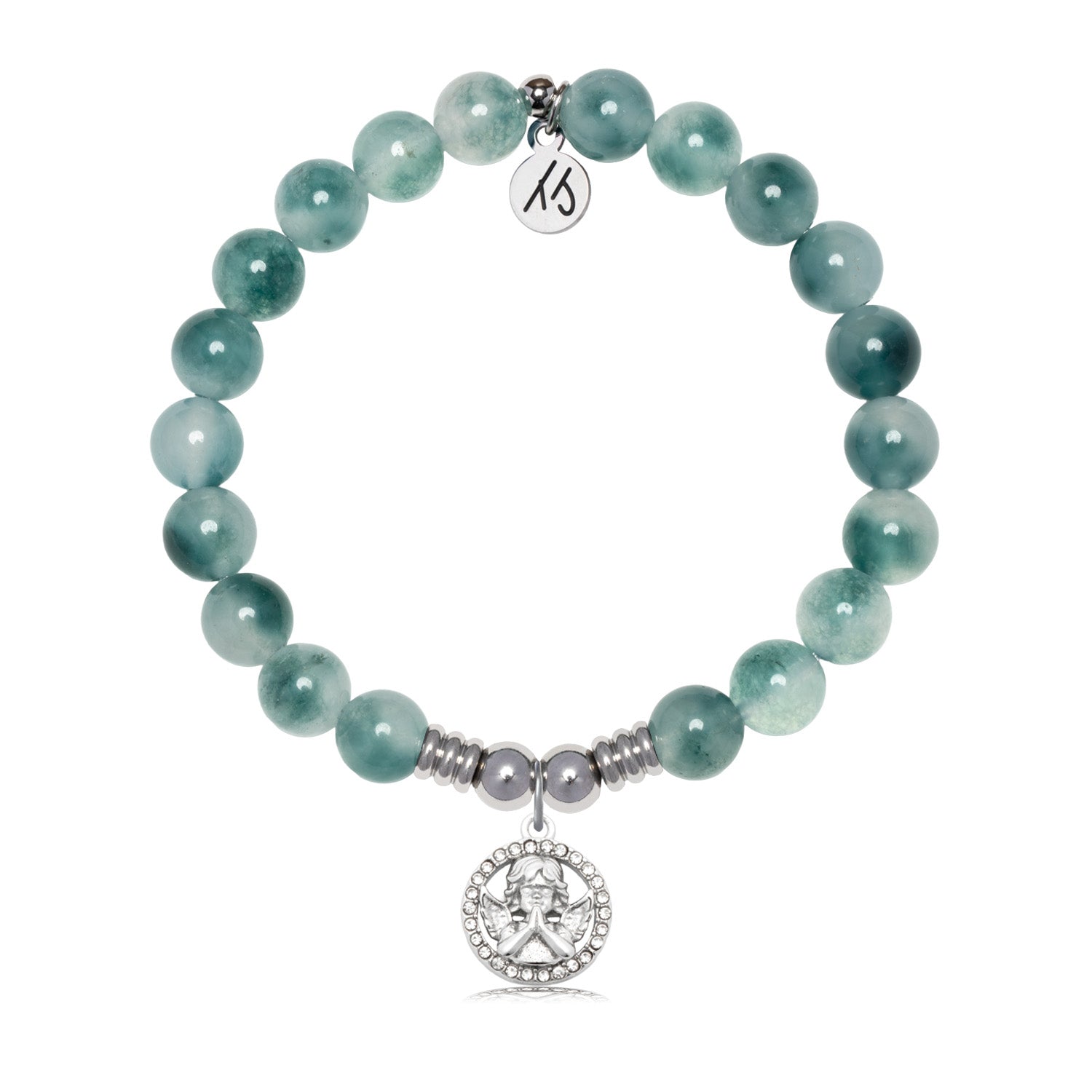 Cherub Charm with Teal White Jade Gemstone Bracelet