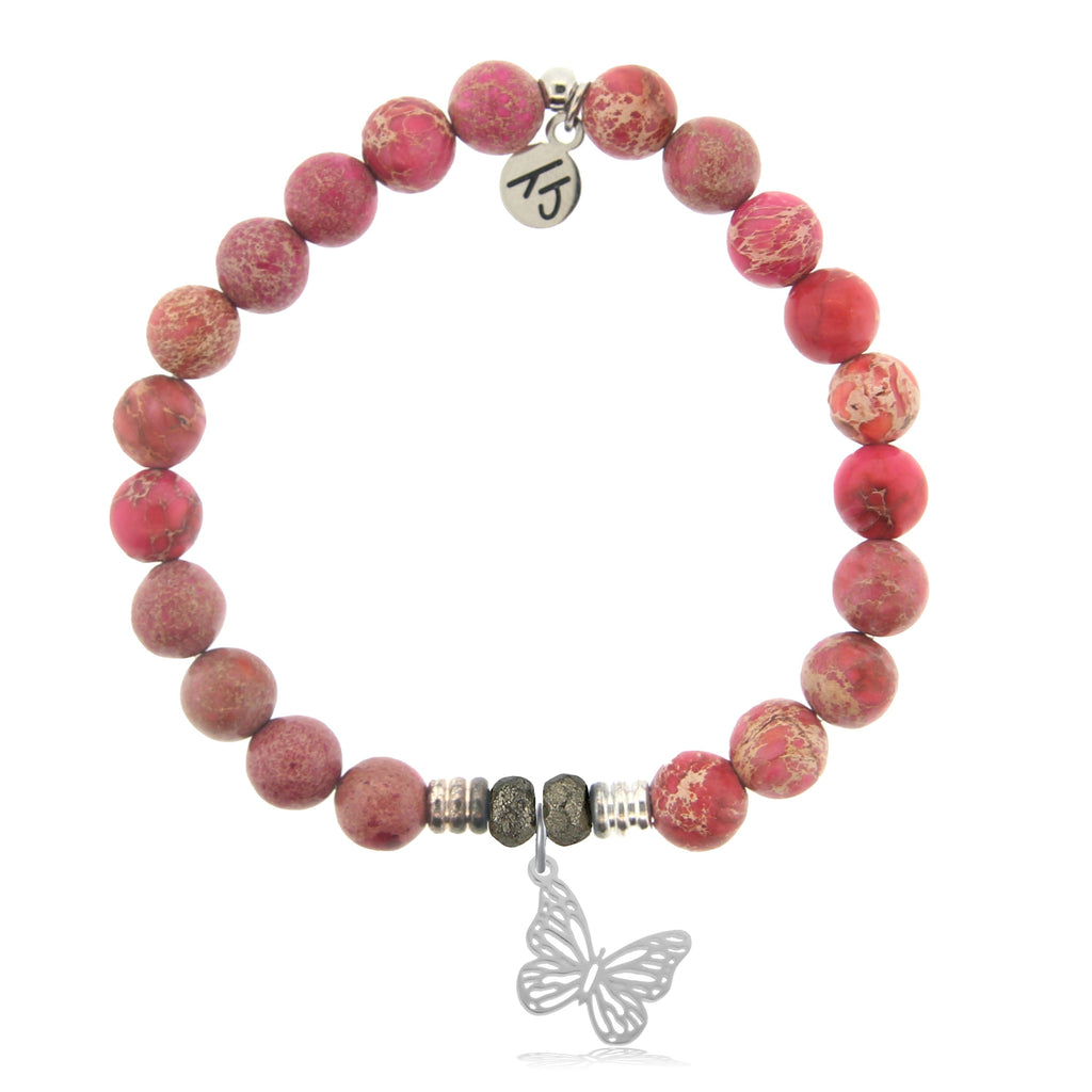 Cranberry Jasper Gemstone Bracelet with Butterfly Sterling Silver Charm