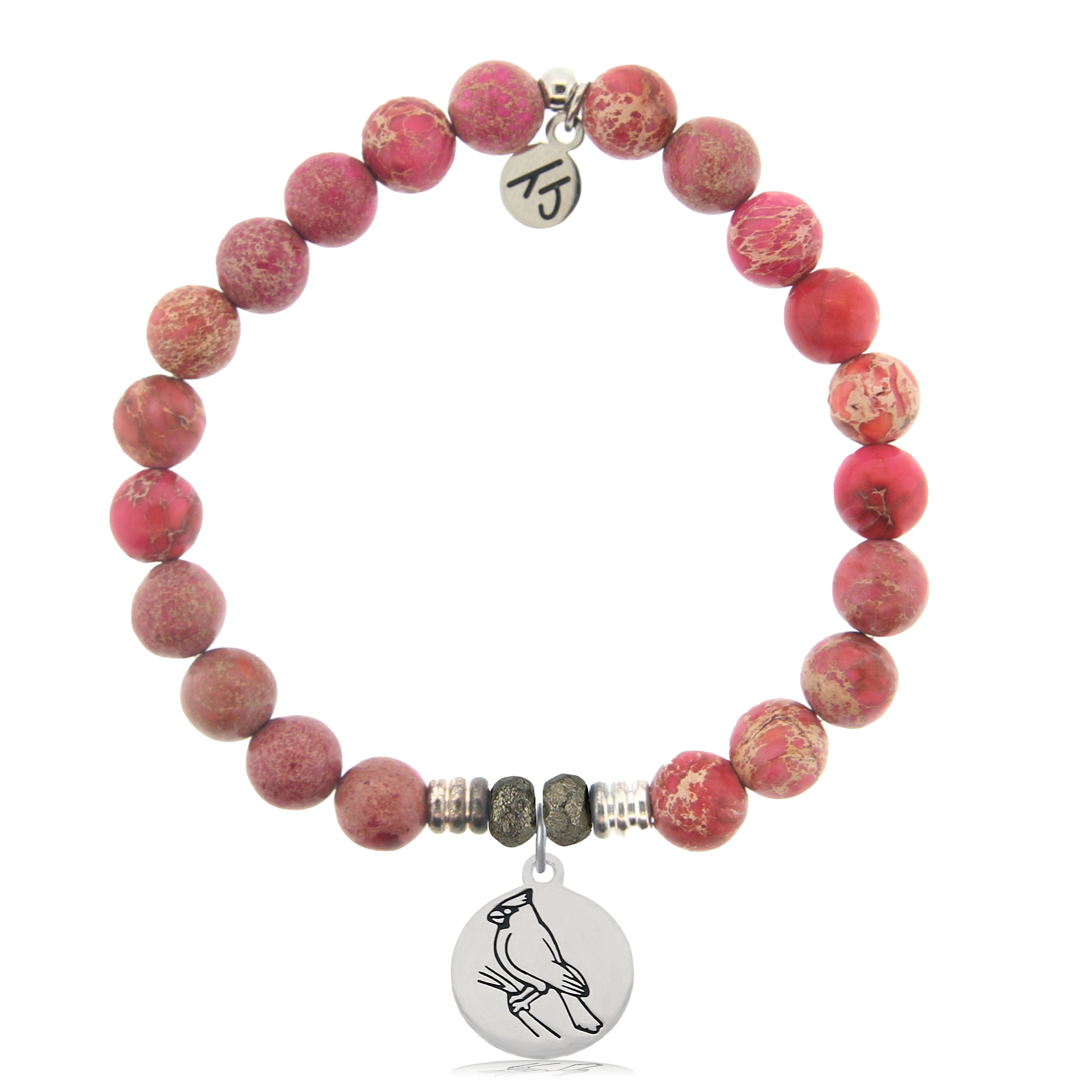 Cranberry Jasper Gemstone Bracelet with Cardinal Sterling Silver Charm