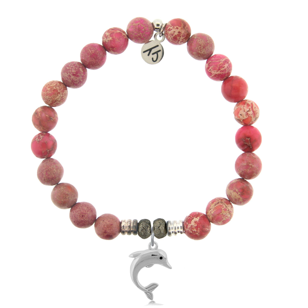 Cranberry Jasper Gemstone Bracelet with Dolphin Sterling Silver Charm
