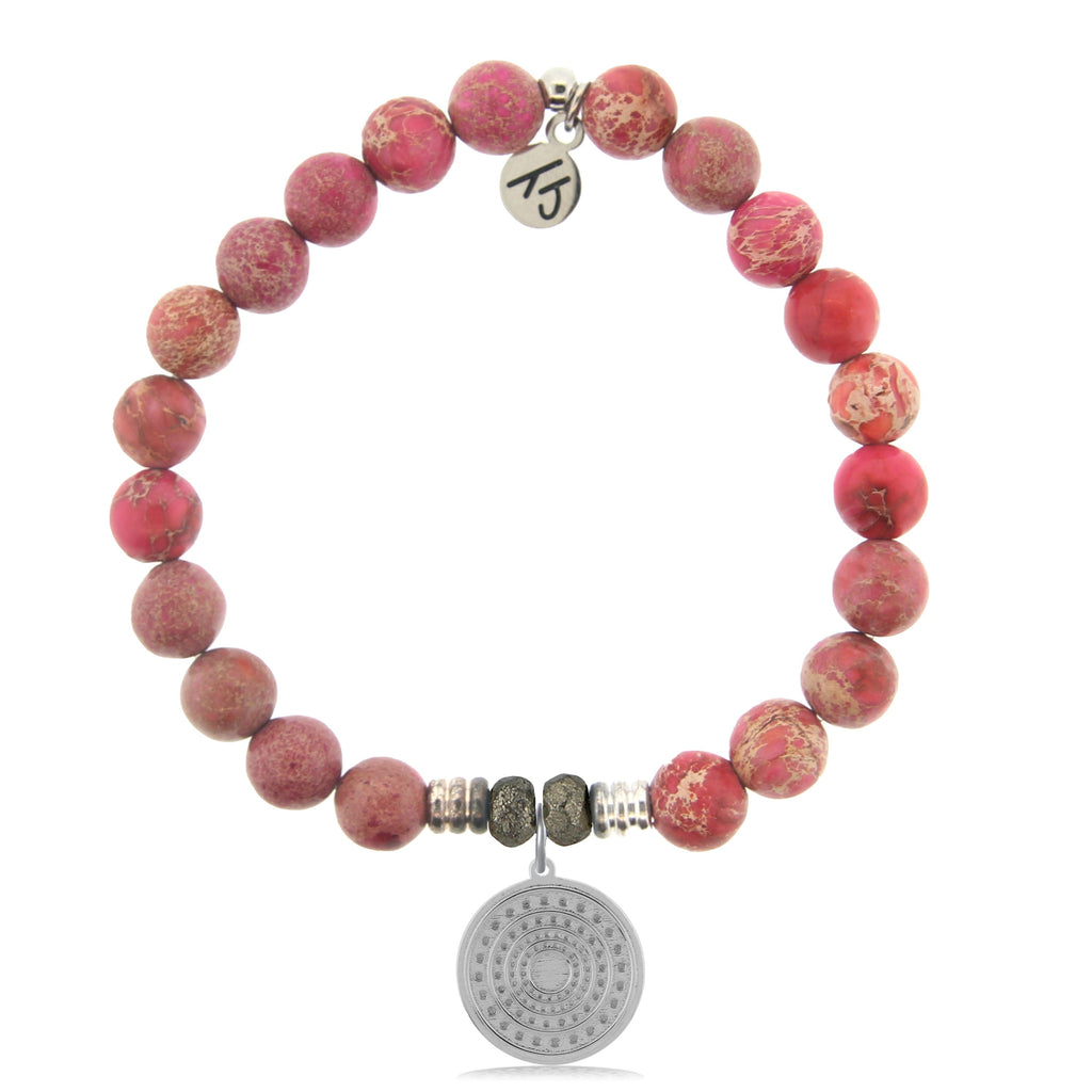 Cranberry Jasper Gemstone Bracelet with Family Circle Sterling Silver Charm