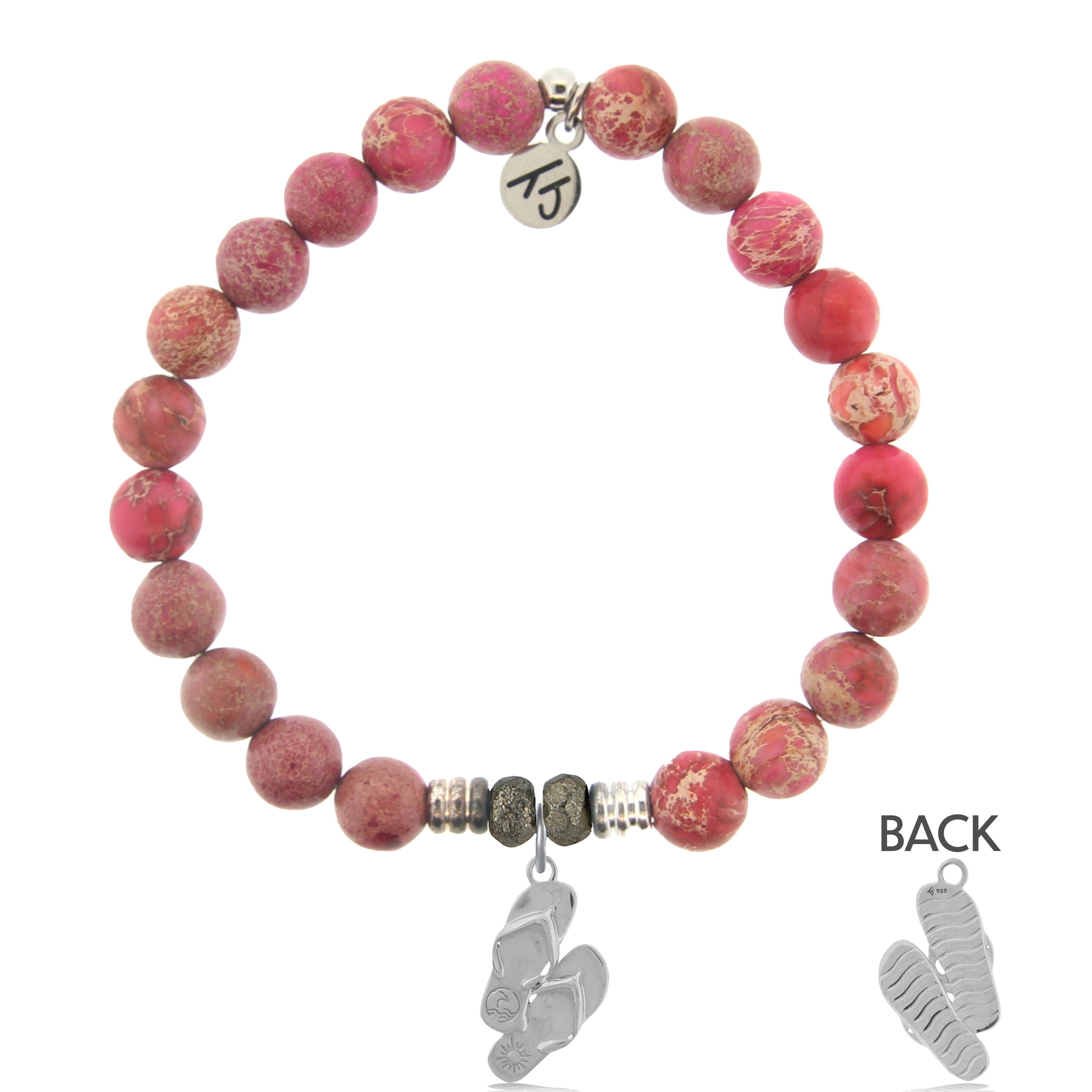 Cranberry Jasper Gemstone Bracelet with Flip Flop Sterling Silver Charm