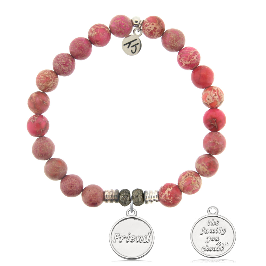 Cranberry Jasper Gemstone Bracelet with Friend the Family Sterling Silver Charm