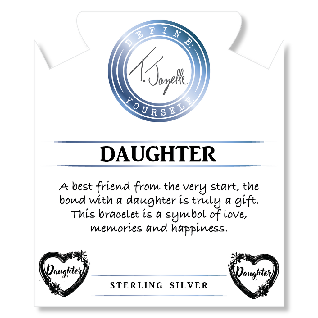 Cranberry Jasper Gemstone Bracelet with Heart Daughter Sterling Silver Charm