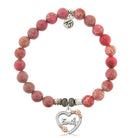 Cranberry Jasper Gemstone Bracelet with Heart Family Sterling Silver Charm