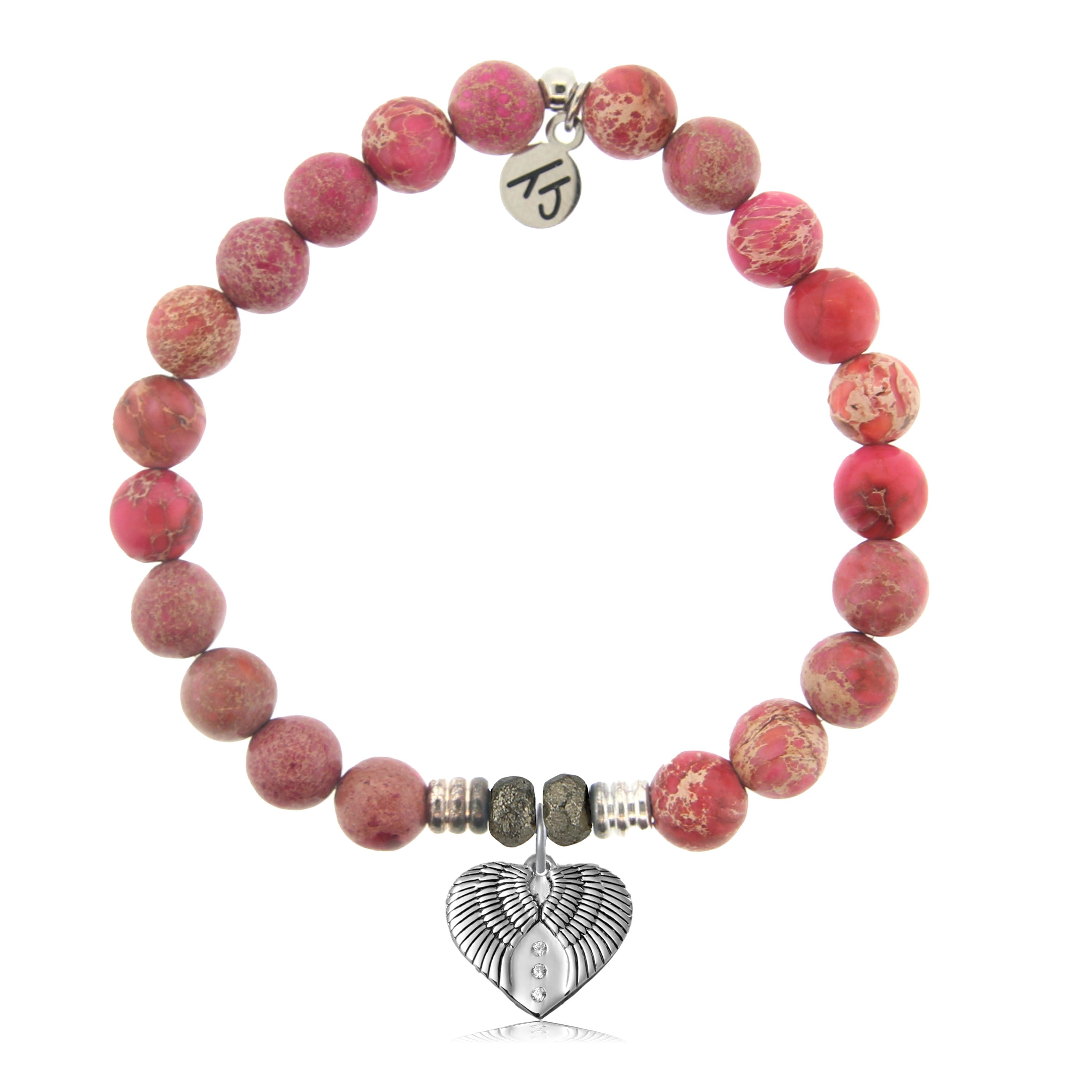 Cranberry Jasper Gemstone Bracelet with Heart of Angels Sterling Silver Charm