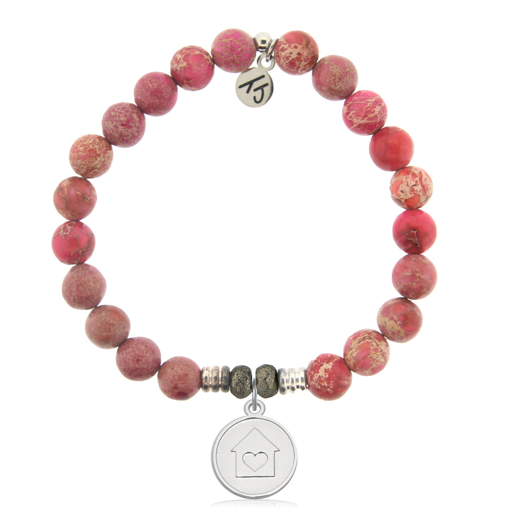 Cranberry Jasper Gemstone Bracelet with Home is Where the Heart Is Sterling Silver Charm