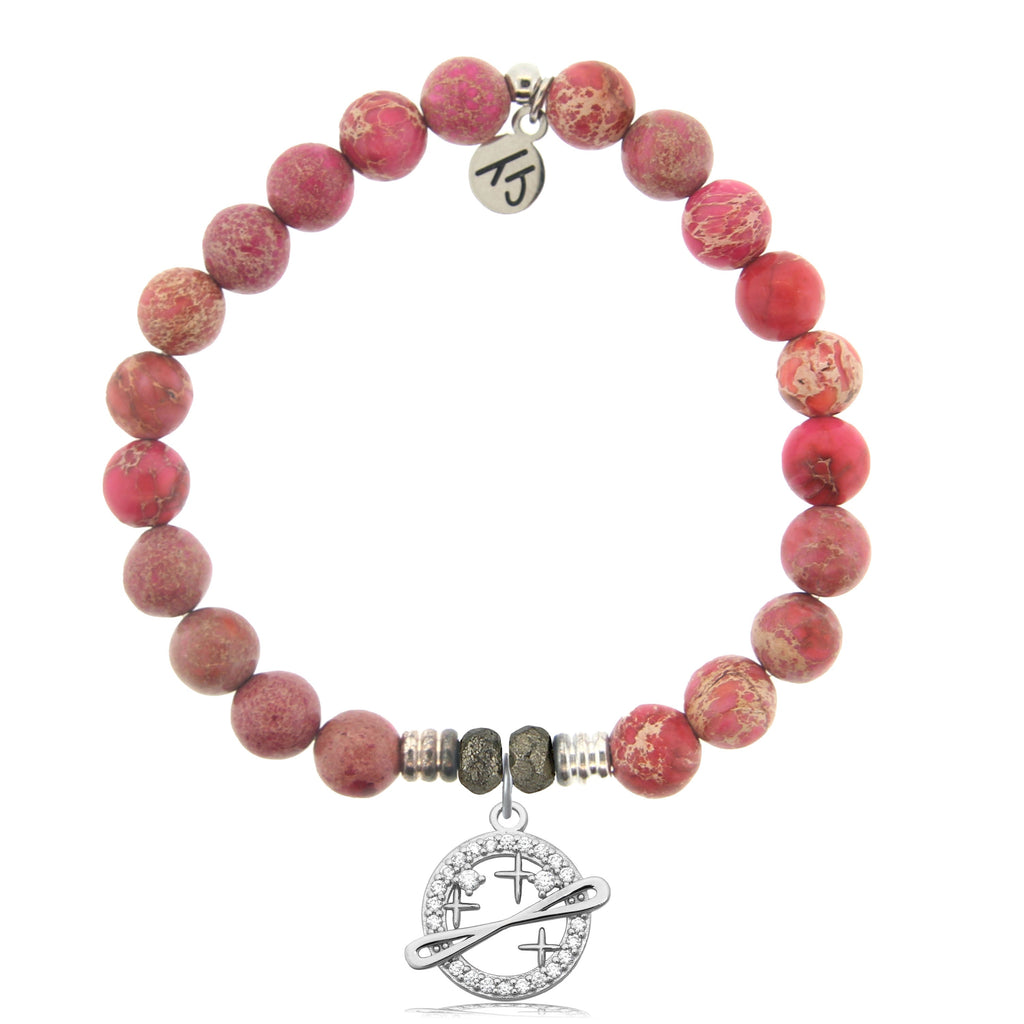 Cranberry Jasper Gemstone Bracelet with Infinity and Beyond Sterling Silver Charm