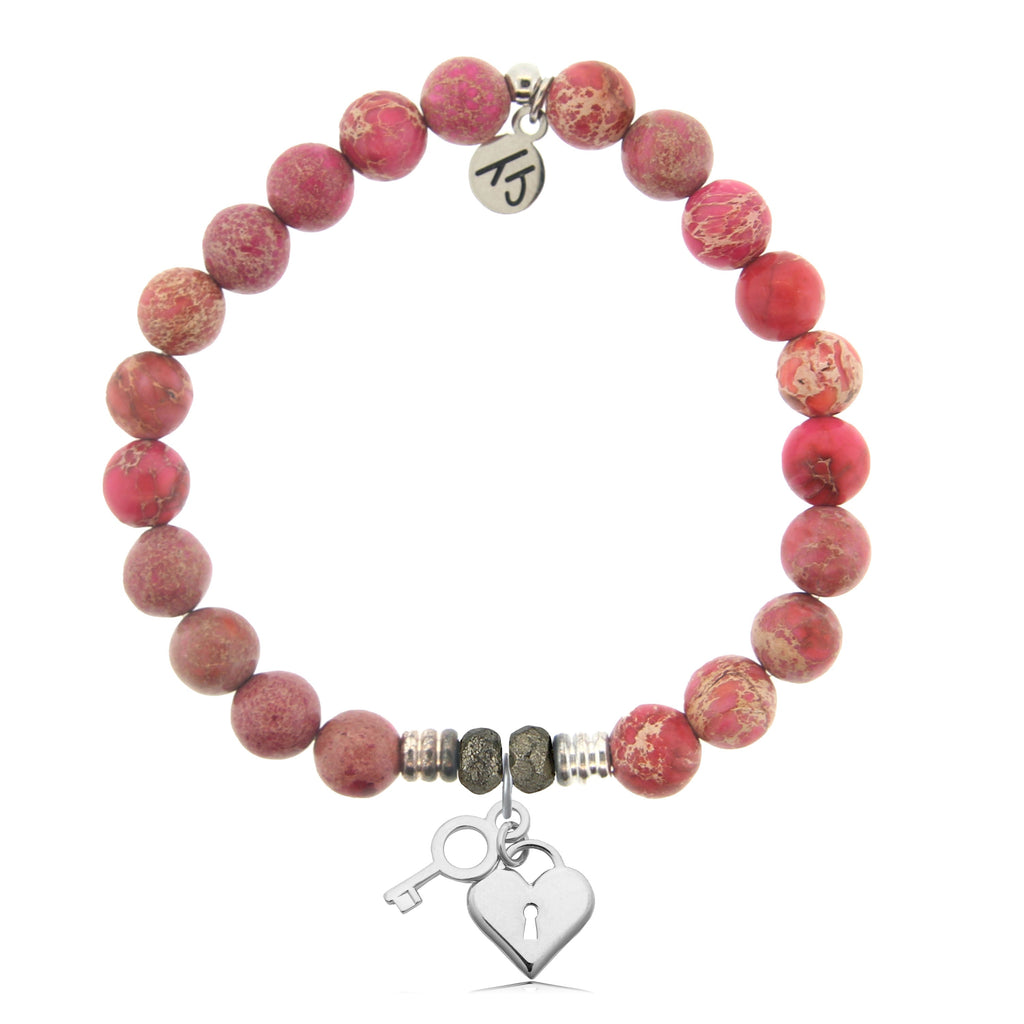 Cranberry Jasper Gemstone Bracelet with Key to my Heart Sterling Silver Charm