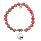 Cranberry Jasper Gemstone Bracelet with Mom Hearts Sterling Silver Charm