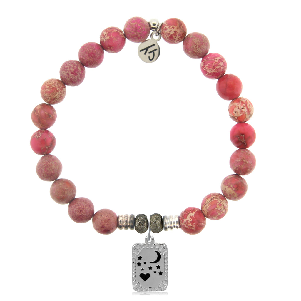 Cranberry Jasper Gemstone Bracelet with Moon and Back Sterling Silver Charm