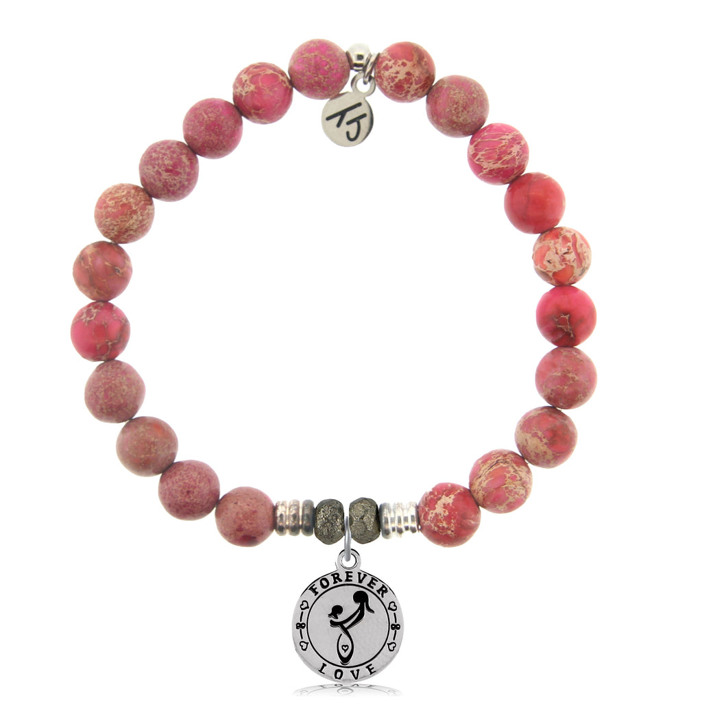Cranberry Jasper Gemstone Bracelet with Mother's Love Sterling Silver Charm