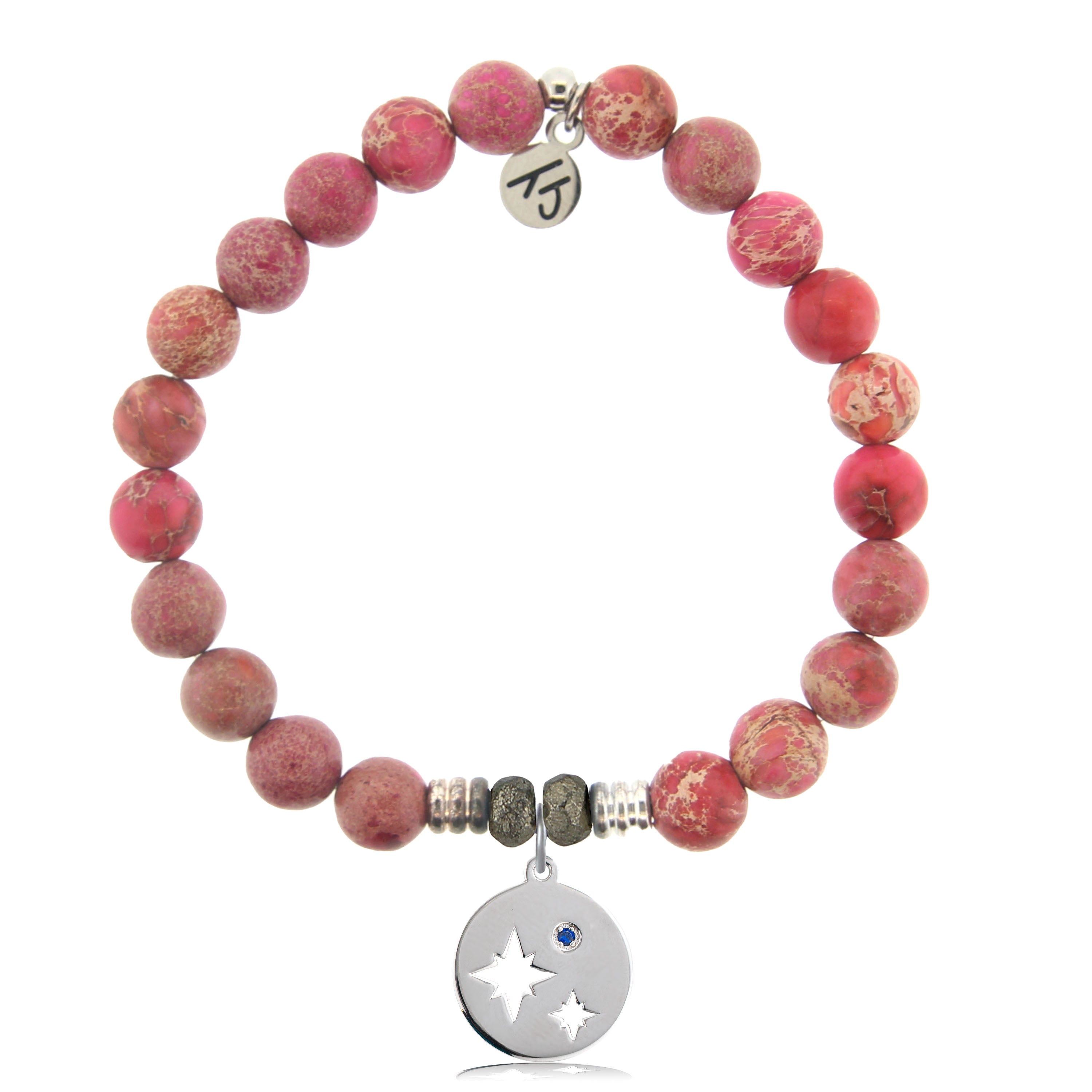 Cranberry Jasper Gemstone Bracelet with Mother Son Sterling Silver Charm