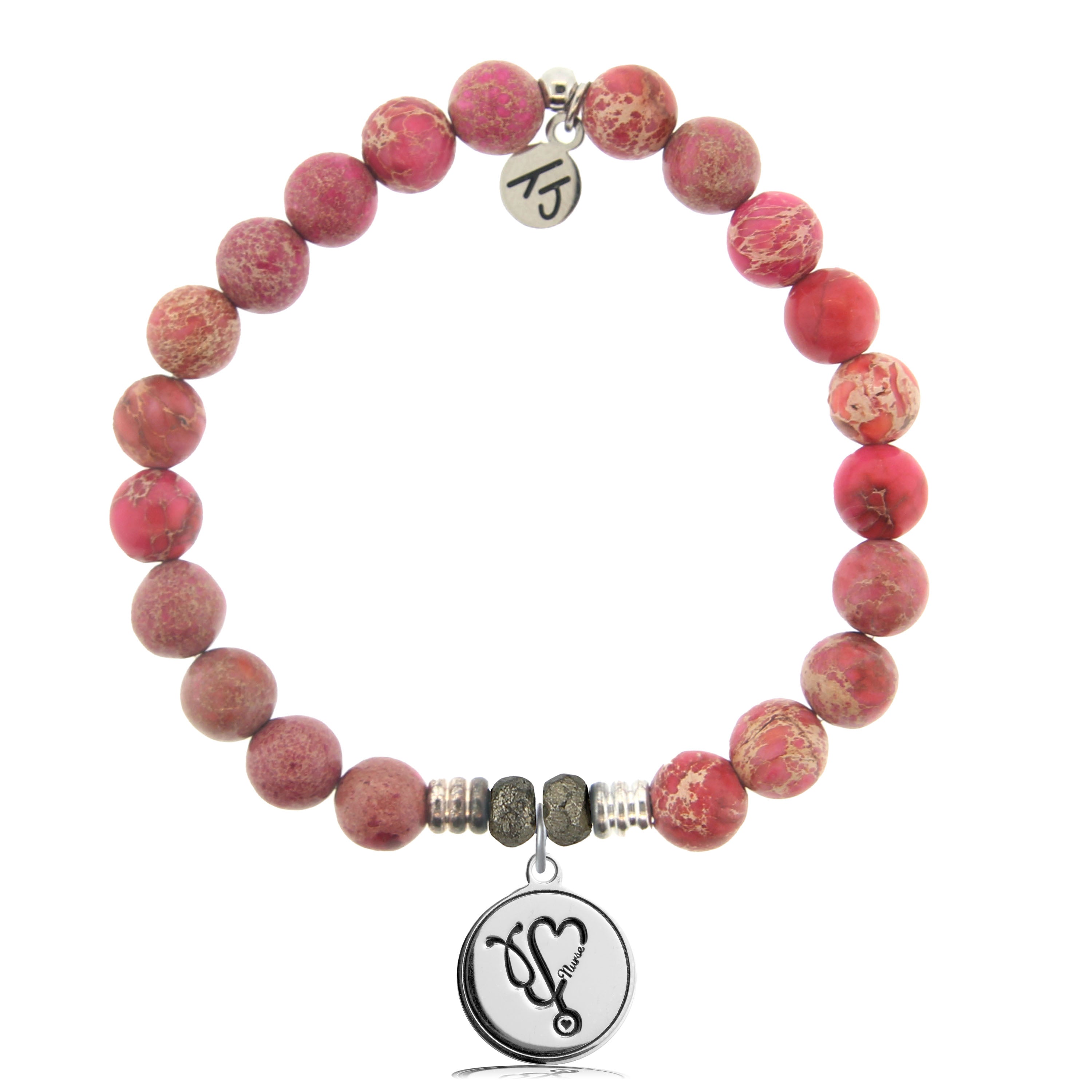 Cranberry Jasper Gemstone Bracelet with Nurse Sterling Silver Charm