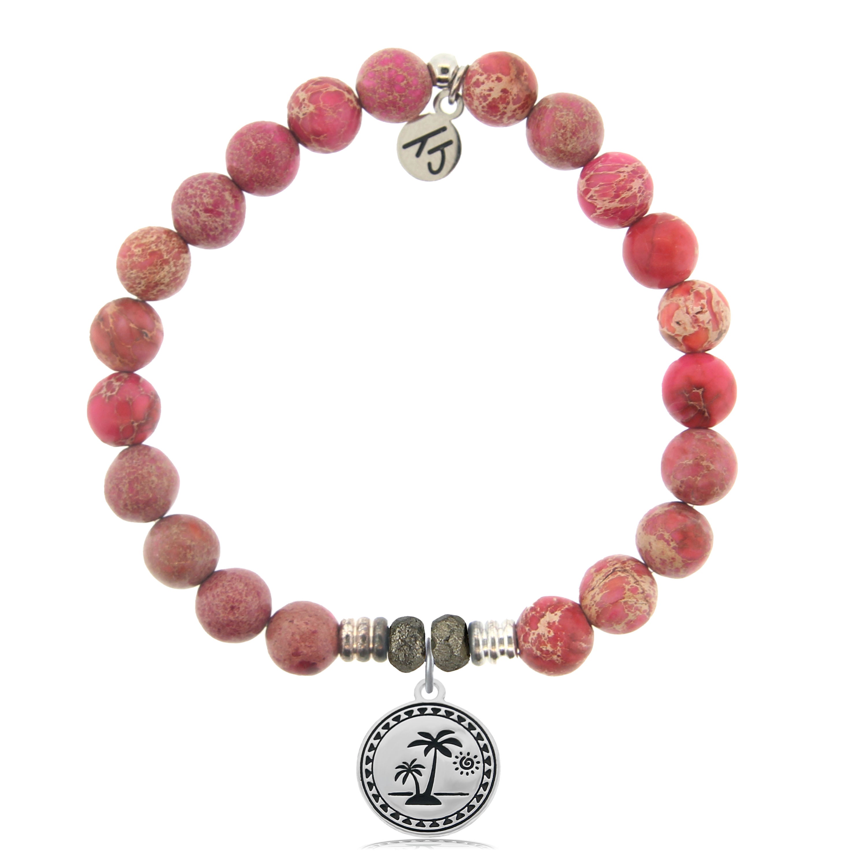 Cranberry Jasper Gemstone Bracelet with Palm Tree Sterling Silver Charm