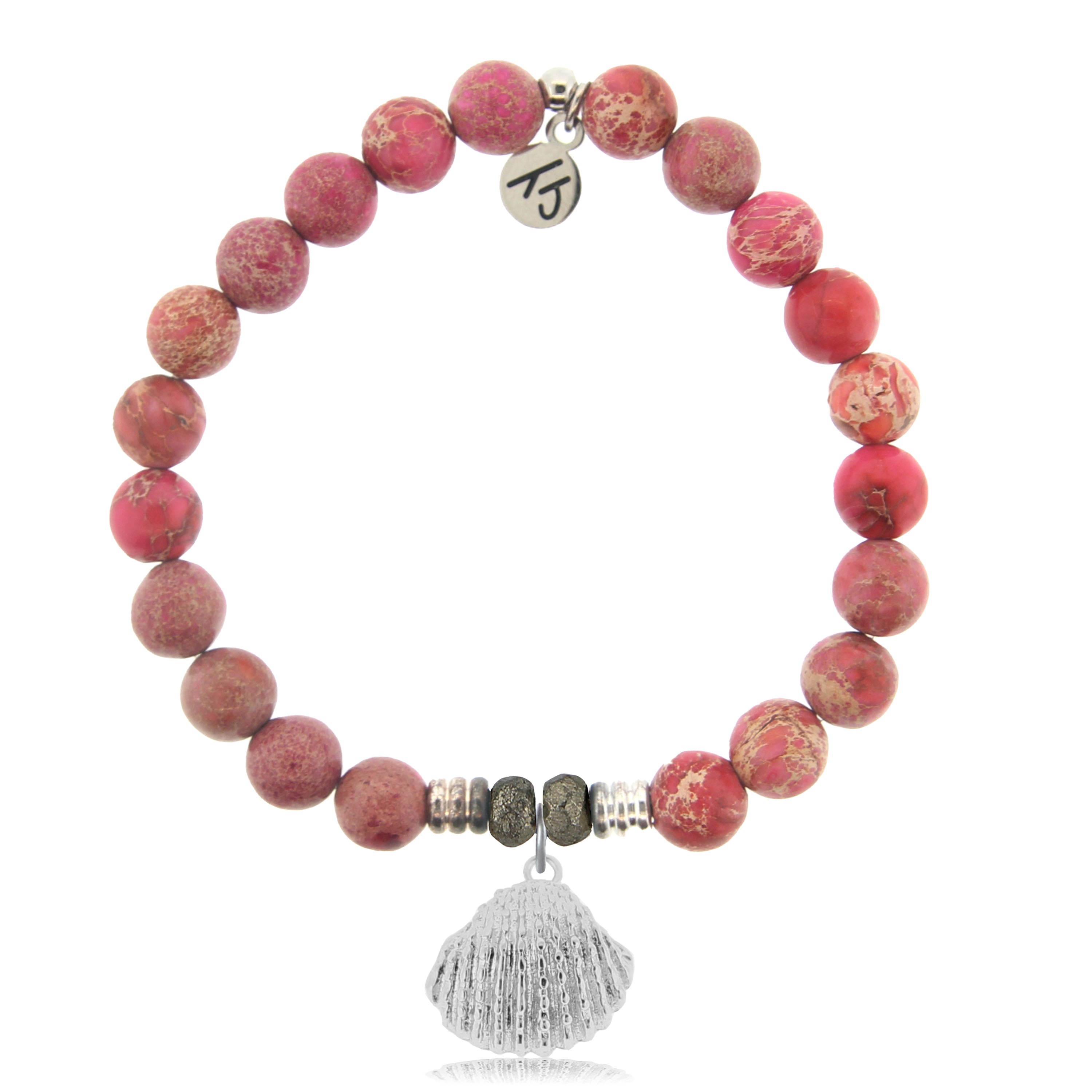 Cranberry Jasper Gemstone Bracelet with Seashell Sterling Silver Charm