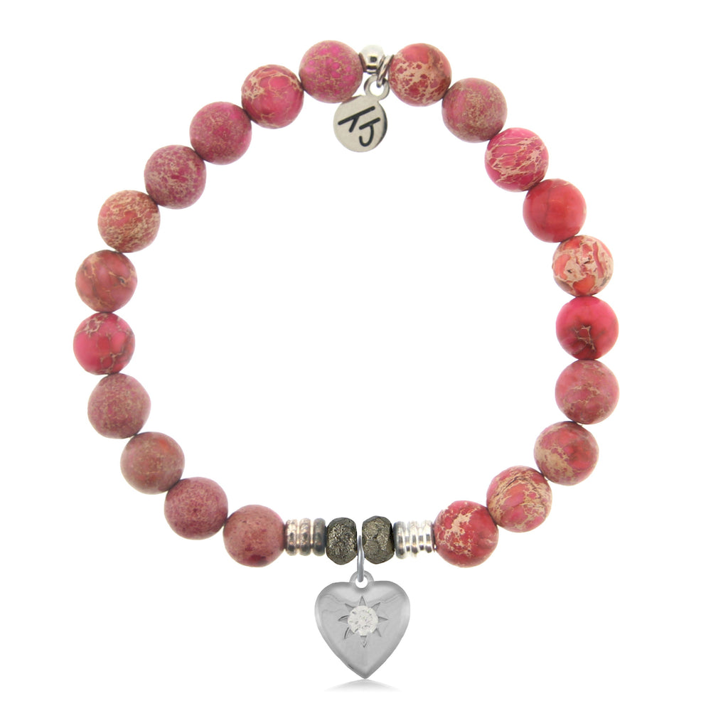 Cranberry Jasper Gemstone Bracelet with Self Love Sterling Silver Charm