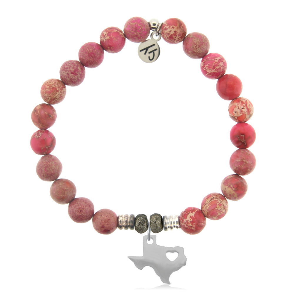 Cranberry Jasper Gemstone Bracelet with Texas Heart Sterling Silver Charm