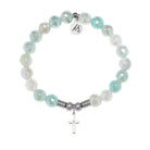 Cross CZ Charm with Aqua Agate Gemstone Bracelet