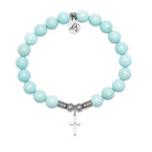 Cross CZ Charm with Blue Turquoise Gemstone Bracelet