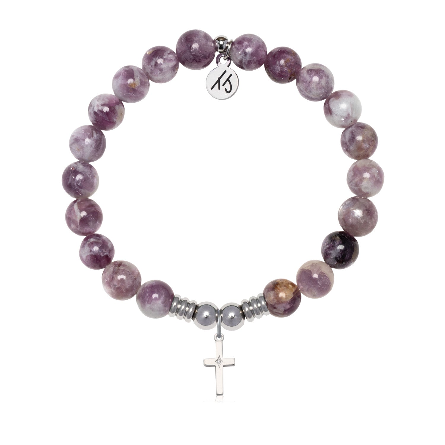 Cross CZ Charm with Lepidolite Quartz Gemstone Bracelet