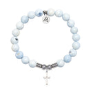 Cross CZ Charm with Light Blue White Agate Gemstone Bracelet