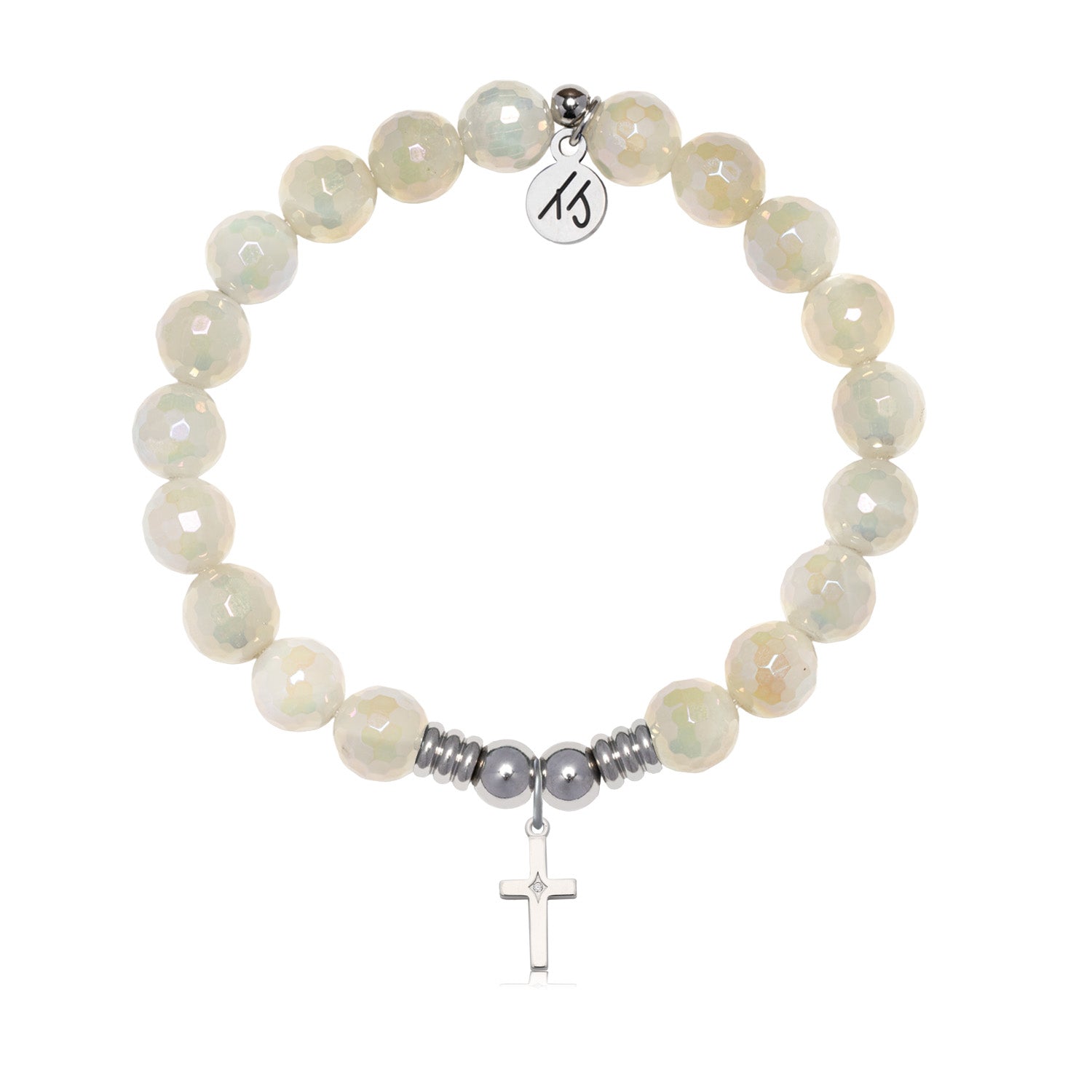 Cross CZ Charm with Moonstone Gemstone Bracelet