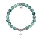 Cross CZ Charm with Teal White Jade Gemstone Bracelet