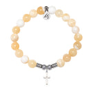 Cross CZ Charm with Yellow White Jade Gemstone Bracelet