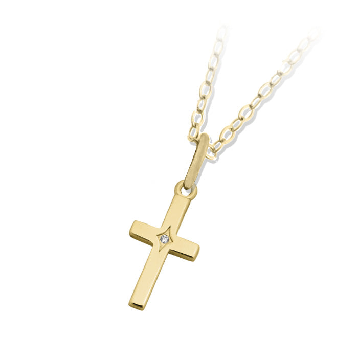 Cross CZ Gold Charm Necklace